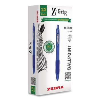 Zebra 20620 Z-Grip Medium 1 mm Recycled Retractable Ballpoint Pen - Blue Ink/Blue Barrel (1-Dozen)