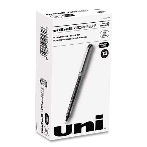 Pens | uni-ball 1734903 VISION Fine 0.7 mm Stick Needle Roller Ball Pen - Black Ink Gray/Clear/Black Barrel (1-Dozen) image number 0