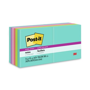Post-it Notes Super Sticky 654-12SSMIA 3 in. x 3 in. Pads - Supernova Neon Collection Colors (12 Pads/Pack)