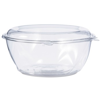 Dart CTR64BD 64 oz. 8.9 in. Diameter x 4 in. Plastic Tamper-Resistant Tamper-Evident Bowls with Dome Lid - Clear (100/Carton)