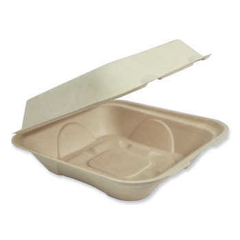 World Centric TO-SC-U9-LFP 9.2 in. x 9.1 in. x 3.2 in. Paper Fiber Hinged Containers - Natural (300/Carton)