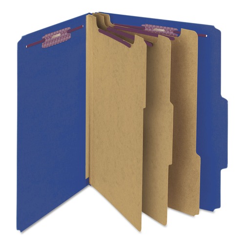 File Folders | Smead 14096 8 SafeSHIELD Fasteners 3 Dividers Letter Size Eight-Section Pressboard Top Tab Classification Folders - Dark Blue (10/Box) image number 0
