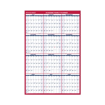 AT-A-GLANCE PM36AP28 12 Month (July to June): 2024 to 2025 48 in. x 32 in. Academic Erasable Reversible Extra Large Wall Calendar - White/Blue/Red