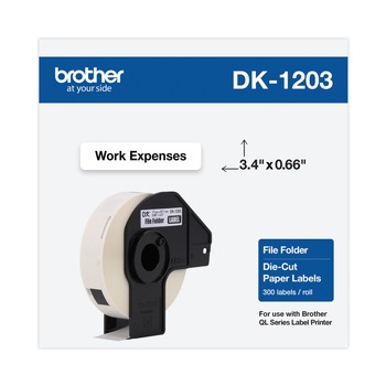 Brother DK1203 0.66 in. x 3.4 in. Die-Cut File Folder Labels - White (1-Roll)
