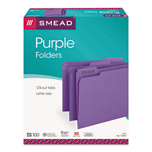 File Folders | Smead 13043 1/3-Cut Tabs Assorted Letter Size 0.75 in. Expansion Colored File Folders - Purple (100/Box) image number 0