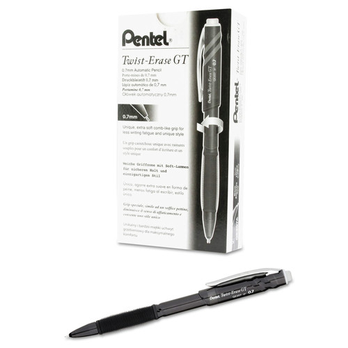 Pens | Pentel QE207A Twist-Erase GT 0.7 millimeter HB (No. 2) Pencils - Black Lead/Barrel (1-Dozen) image number 0