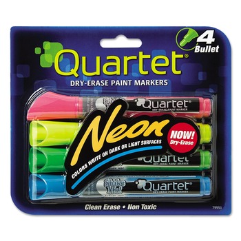 Quartet 79551-A Neon Bullet Tip Dry Erase Marker Set - Broad/Assorted Colors (4/Pack)