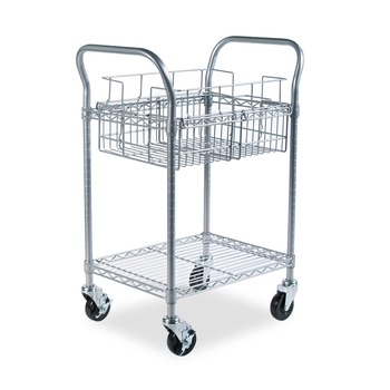 JUST LAUNCHED | Safco 5235GR 26.75 in. x 18.75 in. x 38.5 in. 1 Shelf 1 Bin Dual-Purpose Wire Mail and Filing Cart - Metallic Gray