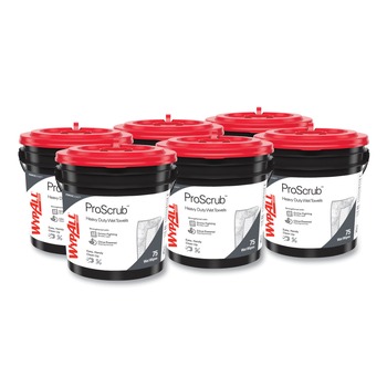 WypAll 91371CT Power Clean ProScrub 9.5 in. x 12 in. Pre-Saturated Wipes - Citrus Scent, Green (75/Bucket, 6 Buckets/Carton)