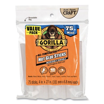 ADHESIVES AND GLUES | Gorilla Glue 3027502 0.27 in. Diameter x 4 in. Mini Hot Glue Sticks - Dries Clear (75/Pack)