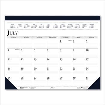 House of Doolittle 1556 18.5 in. x 13 in. 14-Month (July 2025 to Aug 2026) Recycled Academic Desk Pad Calendar - White/Blue
