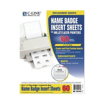 C-Line 92443 4 in. x 3 in. Name Badge Inserts - White (60/Pack)