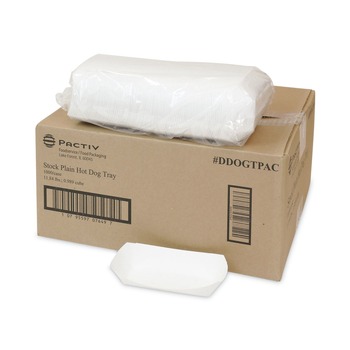 Pactiv Corp. DDOGTPAC 7.04 x 1.75 x 1.43 Paperboard Boat Basket Hot Dog Tray with Perforations - White (1000/Carton)