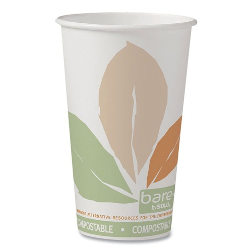Labor Day Sale | SOLO 316PLA-J7234 Bare Eco-Forward 16 oz. PLA Leaf Design Paper Hot Cups - White/Green/Orange (1000/Carton) image number 0