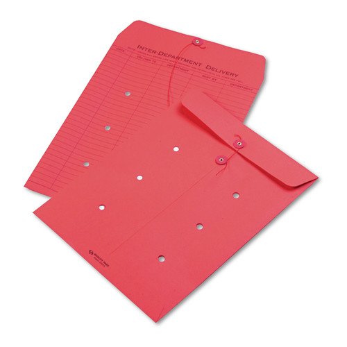 Envelopes & Mailers | Quality Park QUA63574 10 x 13 Colored Paper String and Button Interoffice Envelope - Red (100/Box) image number 0