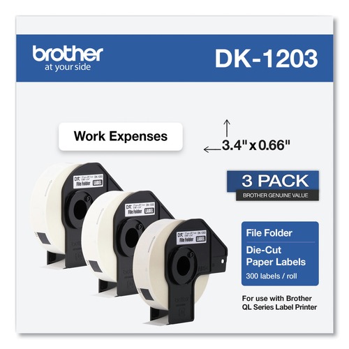 Labels | Brother DK12033PK 0.66 in. x 3.4 in. Die-Cut File Folder Labels - White (3-Rolls/Pack) image number 0