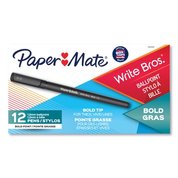 Paper Mate 2124520 Write Bros. 1.2 mm. Bold Stick Ballpoint Pen - Black Ink, Black Barrel (1-Dozen)