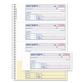 Adams SC1182 7.13 x 2.75 Two-Part Carbonless Money/Rent Receipt Book, 200 Forms Total