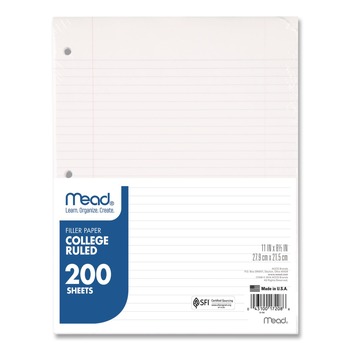 Mead 17208 8 in. x 11 in. College Rule 3-Hole Filler Paper (200/Pack)