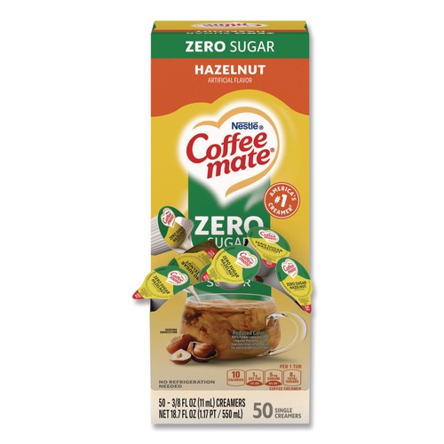 Condiments | Coffee-Mate 12434680 0.38 oz Mini Cups Liquid Coffee Creamer - Zero Sugar Hazelnut (50/Box) image number 0