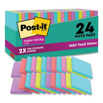 Post-it Notes Super Sticky 654-24SSMIA-CP 3 in. x 3 in. Pads in Supernova Neon Collection Colors (24 Pads/Pack)