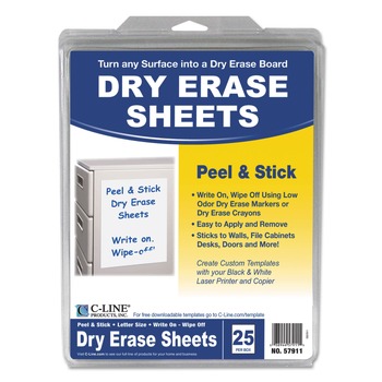 C-Line 57911 8.5 in. x 11 in. Self-Stick Dry Erase Sheets - White (25/Box)