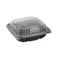 Food Trays, Containers, and Lids | Pactiv Corp. DC757100B000 28 oz 7.5 x 7.5 x 3 EarthChoice Vented Dual Color Microwavable Plastic Hinged Lid Container - Black/Clear (150/Carton) image number 0