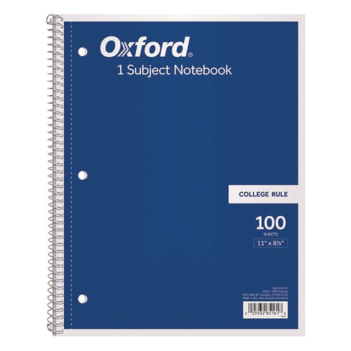 Notebooks & Pads | Oxford 65161 11 in. x 8.5 in. Sheets 3-Hole Punch Medium/College Rule Coil-Lock Wirebound Notebook - Randomly Assorted Cover Color image number 0