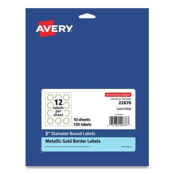 Avery 22876 2 in. Diameter Round Labels - White with Gold Border (120/Pack)