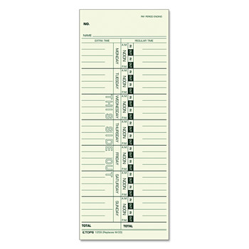 JUST LAUNCHED | TOPS 1259 3.5 in. x 9 in. 1-Side Time Clock Cards Replacement for M-33 (500/Box)