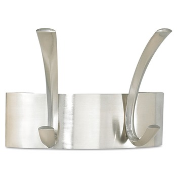 STORAGE AND ORGANIZATION | Safco 4203SL 7 in. x 4.5 in. x 5.25 in. Steel Two Hooks Wall Rack Metal Coat Rack - Brushed Nickel
