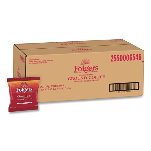 Coffee | Folgers 2550006546 0.6 oz. Classic Roast Ground Coffee Filter Packs (200/Carton) image number 0