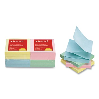 Universal UNV35619 Fan-Folded 3 in. x 3 in. Self-Stick Pop-Up Notes - Assorted Pastel (12/Pack)