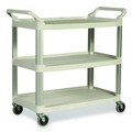 Just Launched | Rubbermaid Commercial FG409100OWHT 40.63 in. x 20 in. x 37.81 in. 300 lbs. Capacity 3 Shelves Plastic Xtra Utility Cart with Open Sides - Off-White image number 1