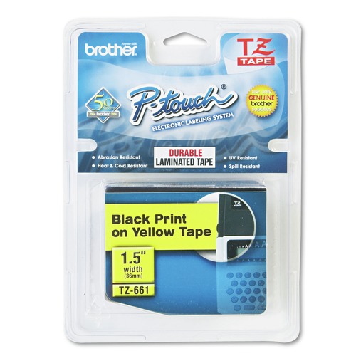 Labels | Brother P-Touch TZE661 1.4 in. x 26.2 ft. TZe Standard Adhesive Laminated Labeling Tape - Black on Yellow image number 0