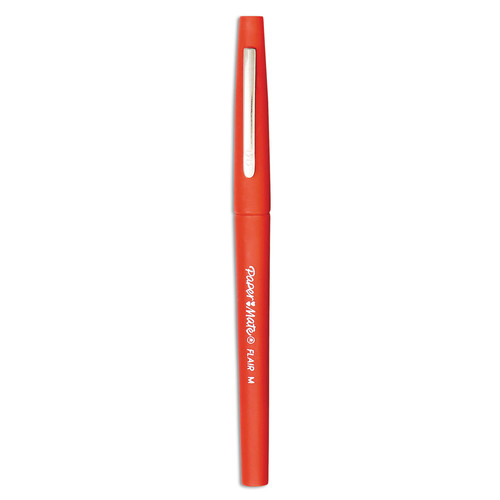 Pens | Paper Mate 8420152 Medium 0.7 mm Point Guard Flair Felt Tip Porous Point Stick Pen - Red Ink, Red Barrel (1-Dozen) image number 0
