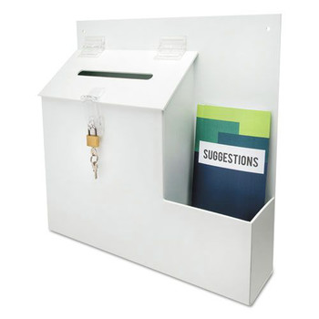 DESKTOP ORGANIZERS | Deflecto 79803 13.75 x 3.63 x 13.94 Plastic Suggestion Box Literature Holder with Locking Top - White