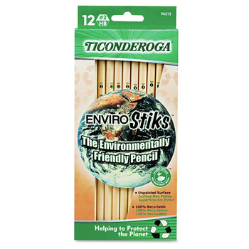 PENS PENCILS AND MARKERS | Ticonderoga X96212 HB (No. 2) EnviroStiks Pencil - Black Lead/Natural Woodgrain Barrel (1-Dozen)