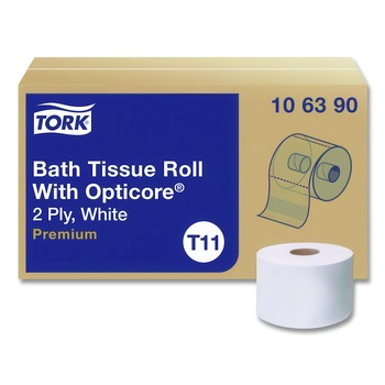 Tork 106390 2-Ply Septic Safe Premium Bath Tissue Roll with OptiCore - White (36/Carton)