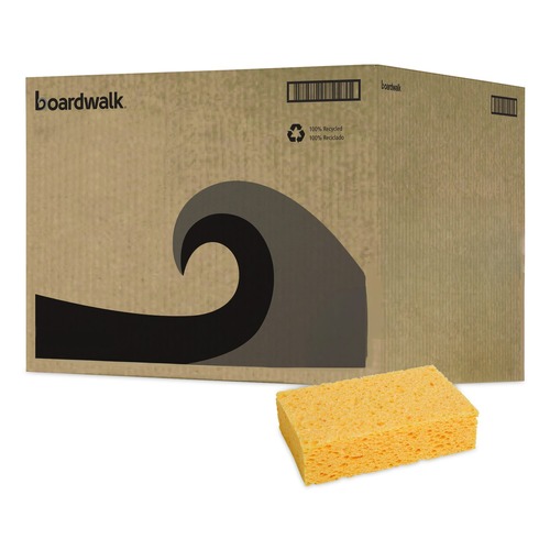 Just Launched | Boardwalk C31BWK 1.55 in. Thick 3.67 in. x 6.08 in. Cellulose Sponges - Medium, Yellow (24/Carton) image number 0