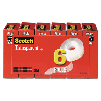 Scotch 600-6PK 0.75 in. x 36 yds 1 in. Core Tape - Transparent (6/Pack)