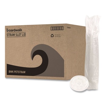 Boardwalk BWKPET912STRAW Crystal-Clear Cold Cup Straw-Slot Lids Fits 9 oz. Squat and 12 oz. PET Cups (1000/Carton)