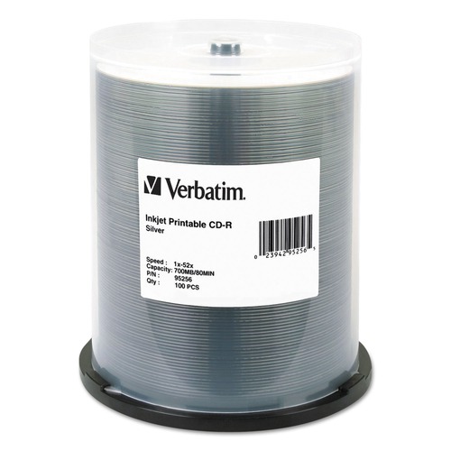 Office Electronics & Batteries | Verbatim 95256 700 MB/80 min 52x Spindle CD-R Printable Recordable Disc - Silver (100/Pack) image number 0
