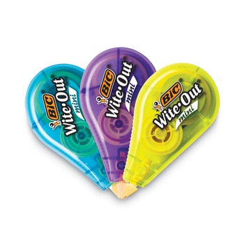 TAPE DISPENSERS | BIC WOTM11 Wite-Out Brand 0.2 in. x 26.2 ft. Non-Refillable Mini Correction Tape - Assorted (1-Dozen)