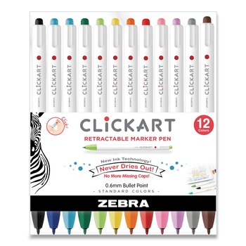 Zebra 69012 0.6 mm Retractable Fine ClickArt Porous Point Pen - Assorted Ink/Barrel Colors (12/Pack)