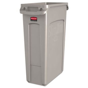 Rubbermaid Commercial FG354060BEIG 23 Gallon Rectangular Plastic Slim Jim Receptacle with Venting Channels - Beige