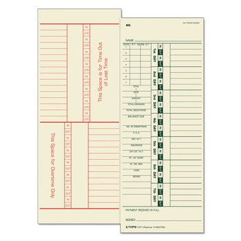 TOPS 1257 3.5 in. x 9 in. Two-Sided Time Clock Cards (500/Box)