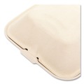 Food Trays, Containers, and Lids | Boardwalk BWKHINGE66NPFA 6 in. x 6 in. x 3.19 in. Sugarcane Bagasse PFAS-Free Food Containers - Tan (500/Carton) image number 4