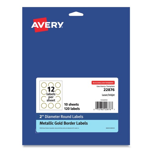 Labels | Avery 22876 2 in. Diameter Round Labels - White with Gold Border (120/Pack) image number 0