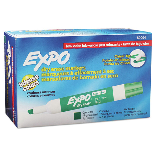Washable Markers | EXPO 80004A Broad Chisel Tip Low-Odor Dry-Erase Marker - Green (1-Dozen) image number 0